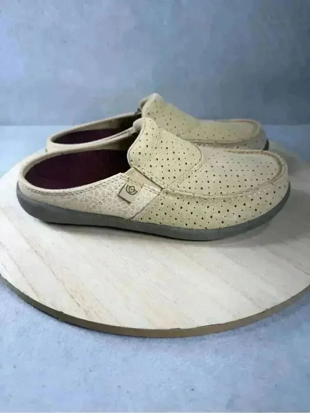 Spenco Women's Siesta Slide Mosaic MulesTan Suede Orthotic Comfort Shoes Sz 7.5B
